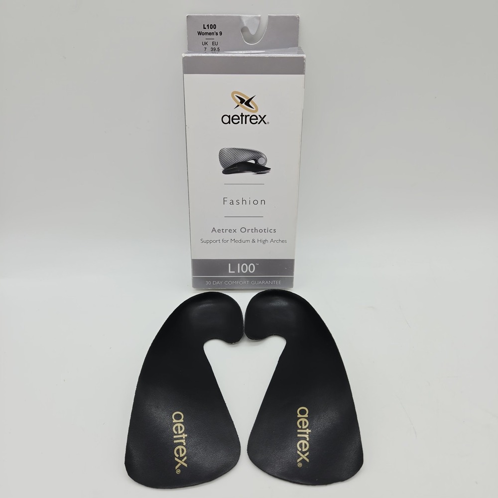 Aetrex L100 Fashion Orthotics Womens 9 Medium & High Arch Support Insoles Black